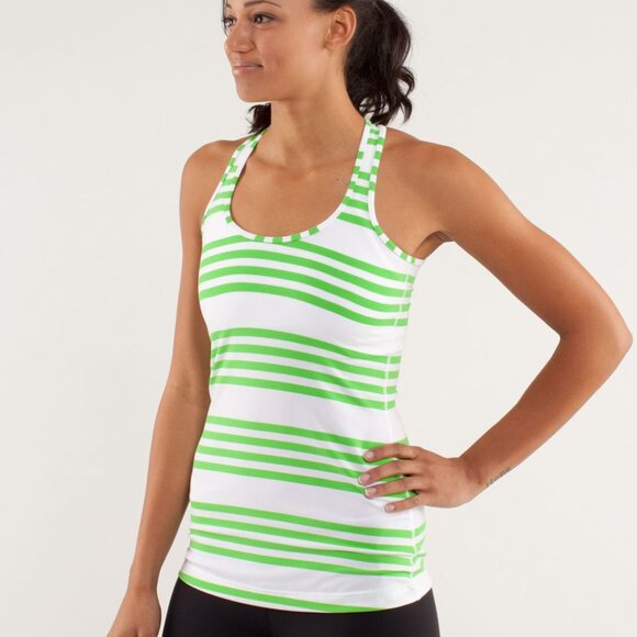 Lululemon Cool Racerback Ocean Stripe Frond Green Tank Top sz 4 EUC - Picture 8 of 10